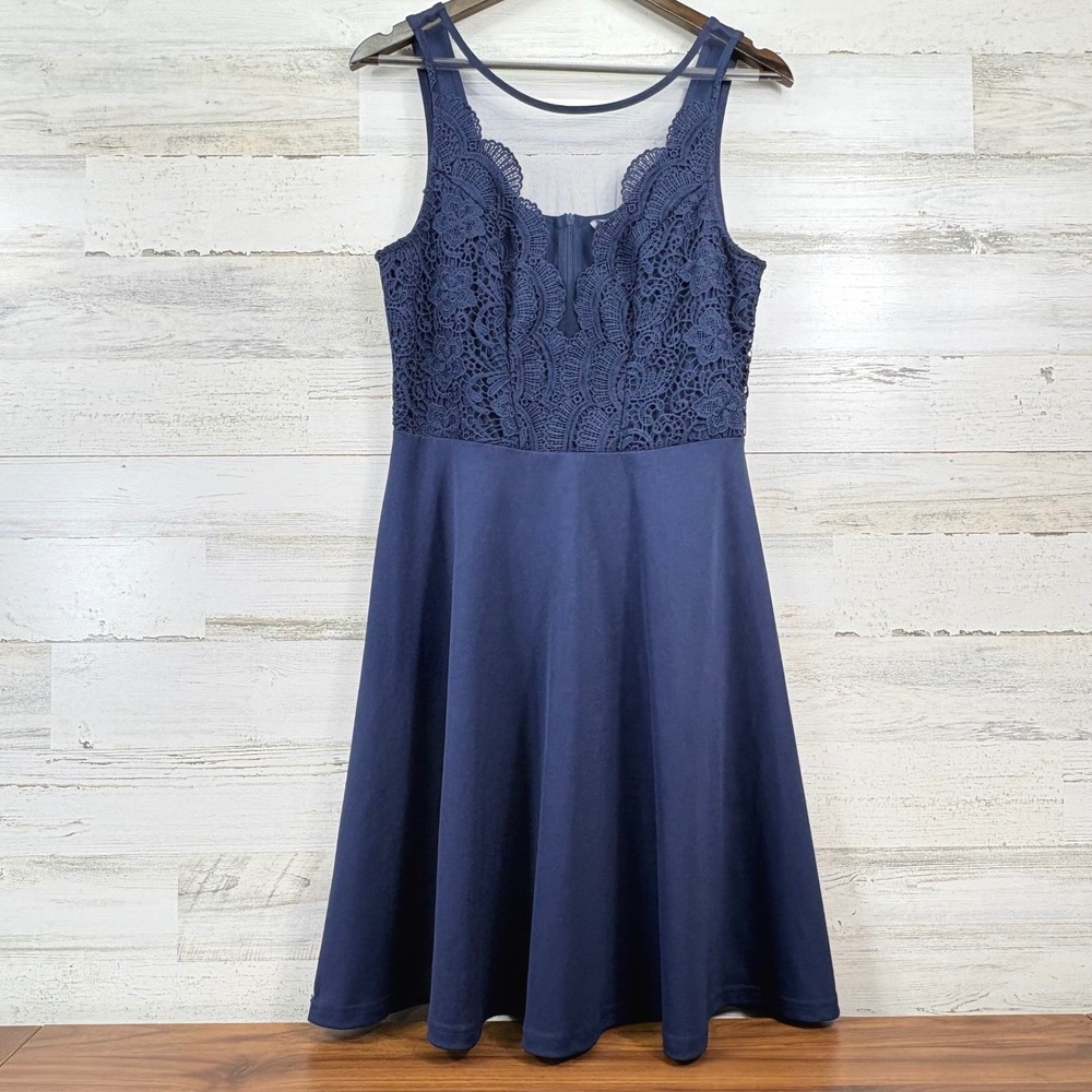 Grace Karin Fit and Flare Dress Womens Size M Navy NEW Lace Bodice Cocktail Chic